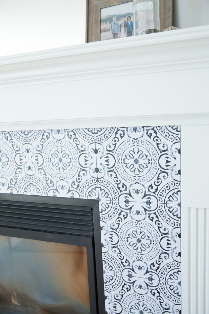 DIY Fireplace Makeover with Vinyl Tiles Sew Much Ado